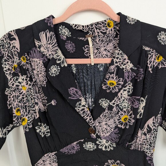 Free People | Black Floral Short Sleeve Mini Dress Size Small - Picture 3 of 7
